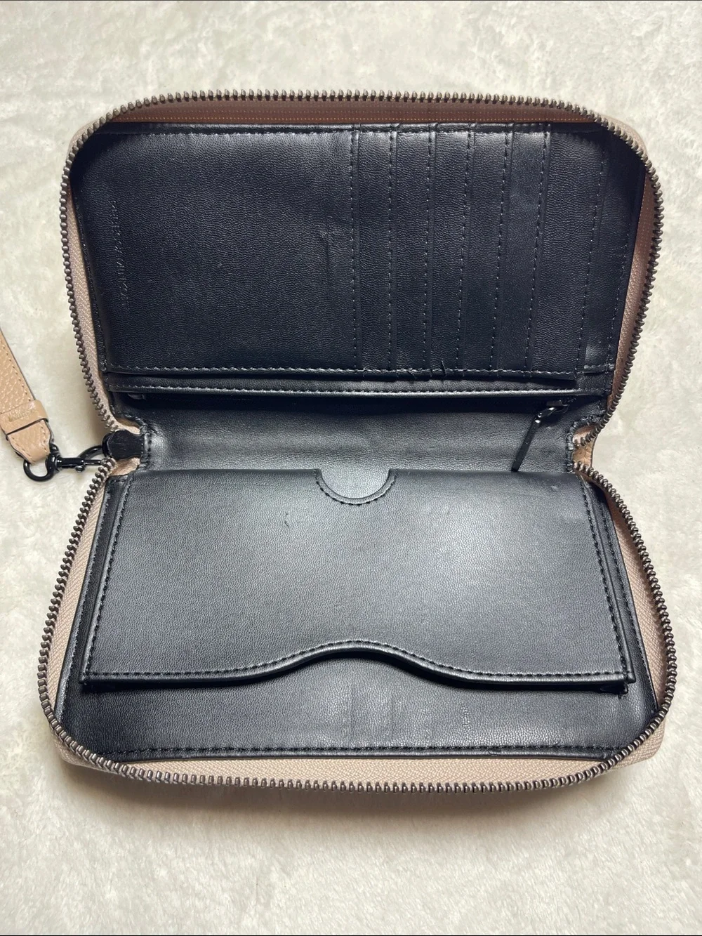 Rebecca Minkoff Regan Taupe Pebbled Leather Wristlet Wallet